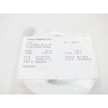 FORBO SIEGLING E X/2 U0/U2 AS GL NF Z-SPLICE ENDLESS 206IN 1IN CONVEYOR BELT E X/2 U0/U2 AS GL NF